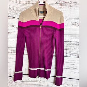 Eddie Bauer Sweater Womens Size Large Ribbed Knit Full Zip Front cardigan Cotton